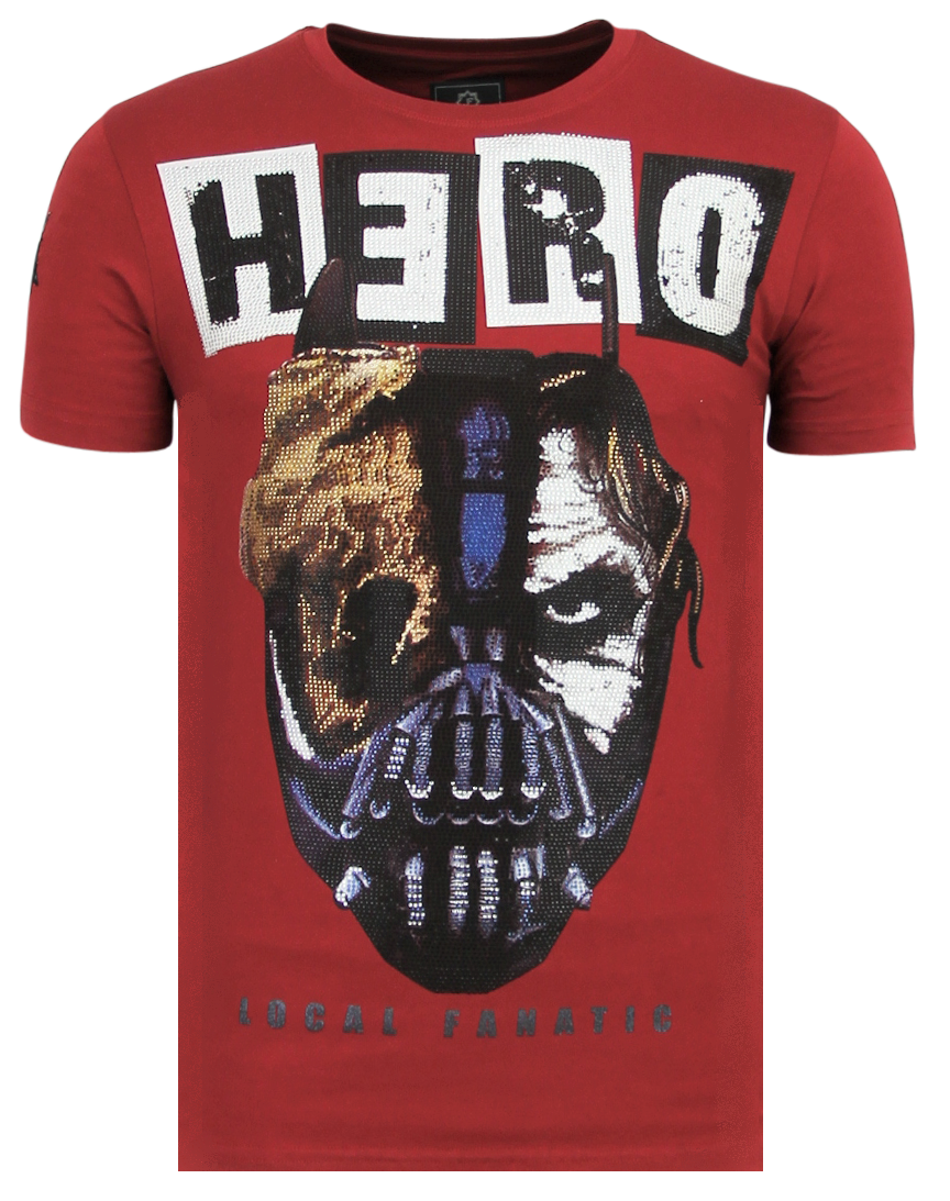 Hero Mask Rhinestones - Sommar T-Shirt Herr - B - Bordeaux