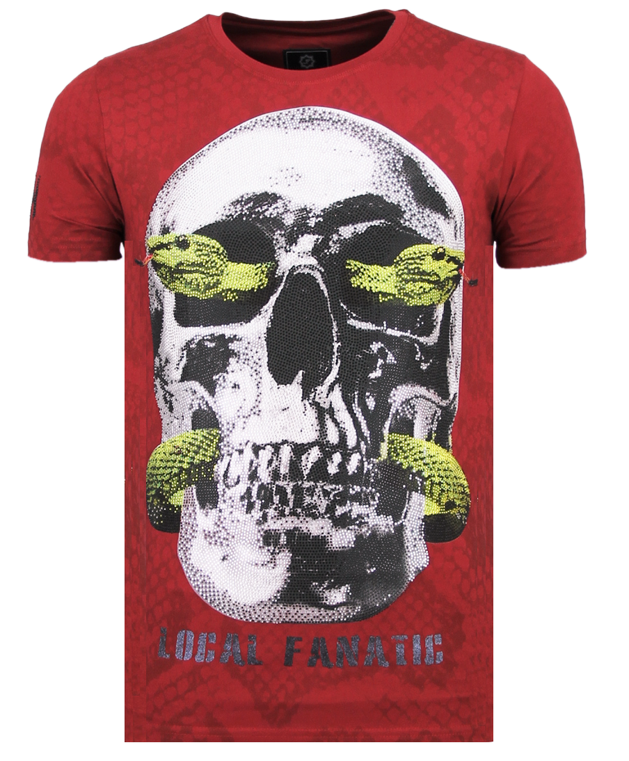 Skull Snake Rhinestones - T-Shirt Herrar Dödshuvudet - B - Bordeaux