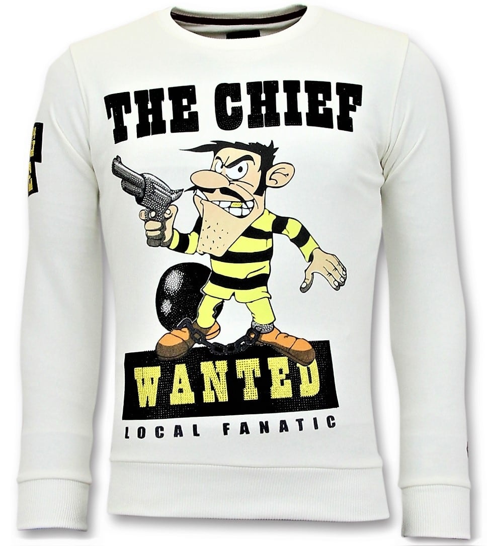 Strass Sweater Män - Chief Wanted Tröja - Vit