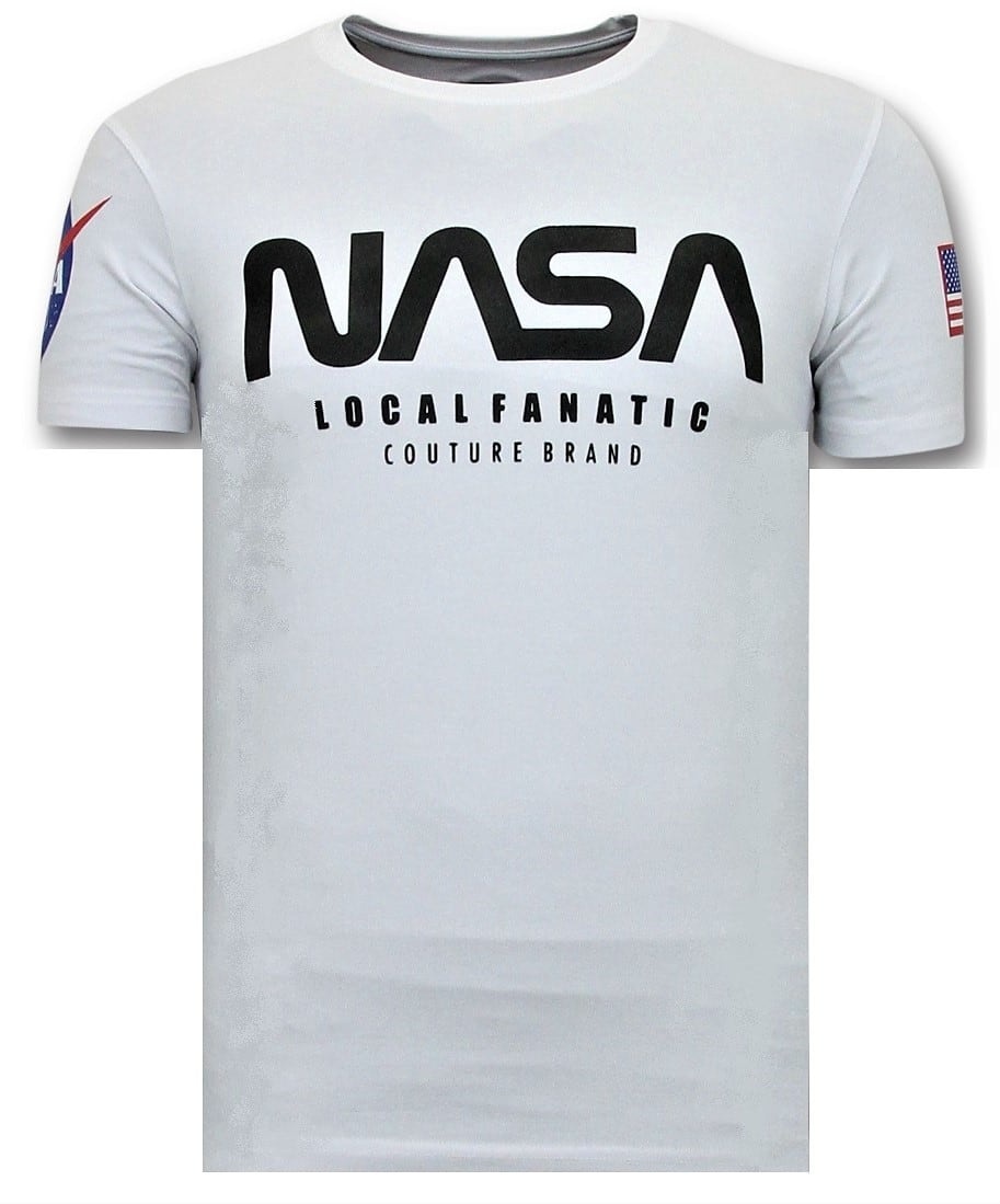 T-Shirt Män Med Push - Nasa Amerikanska Flaggan Tröja - Vit