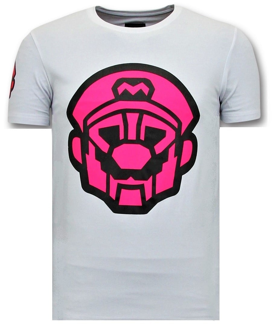 Mens T-Shirt Print - Mario Neon Seal - Vit