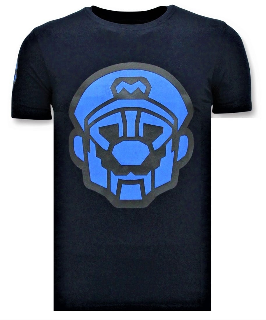 Mens T-Shirt Print - Mario Neon Seal - Blå