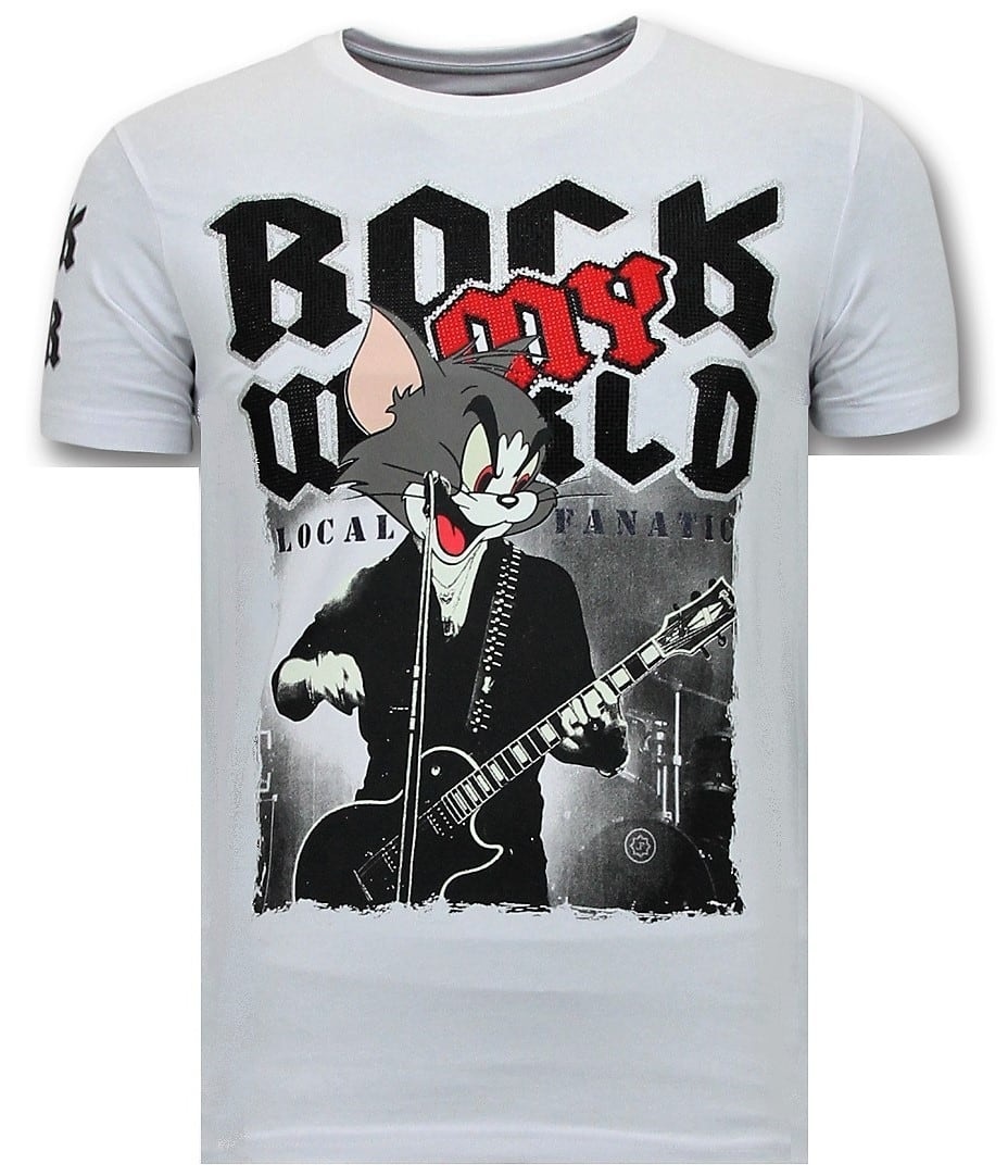 T-Shirt Män - Rock My World Cat Vit