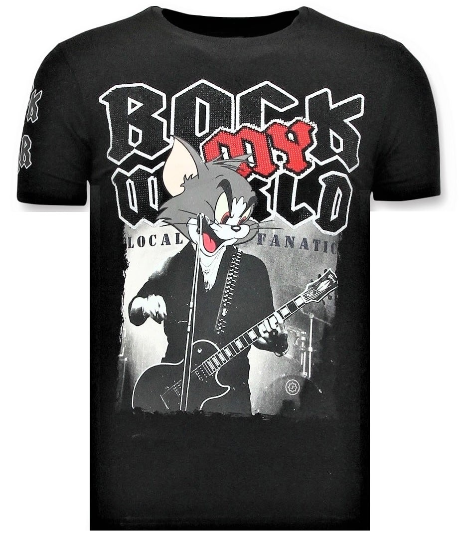 Rolig T-tröja Män - Rock My World Cat Svart