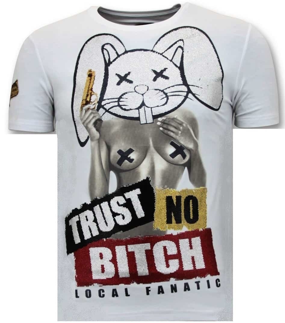Män T-Shirt Med Tryck - Lita No Bitch Vit