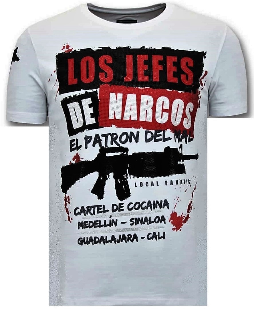 Män T-Shirt - Los Jefes The Narcos Vit