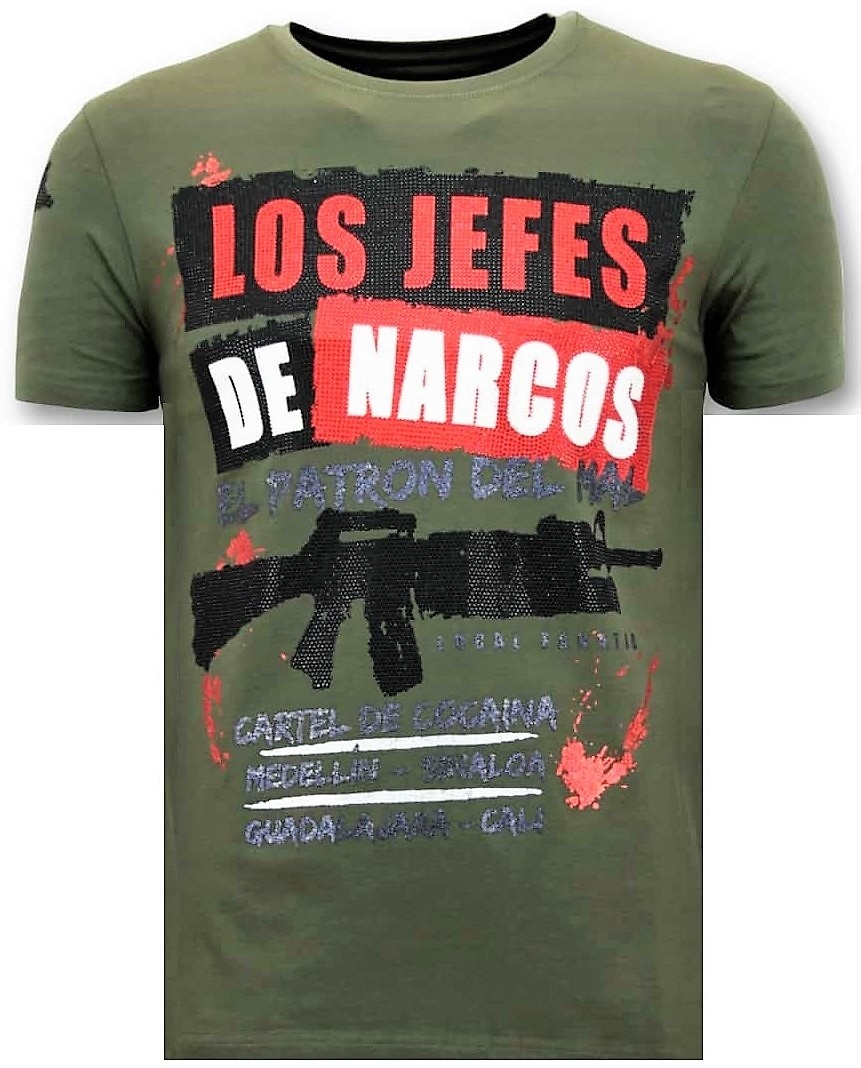 Män T-Shirt Rhinestone - Los Jefes The Narcos Grön