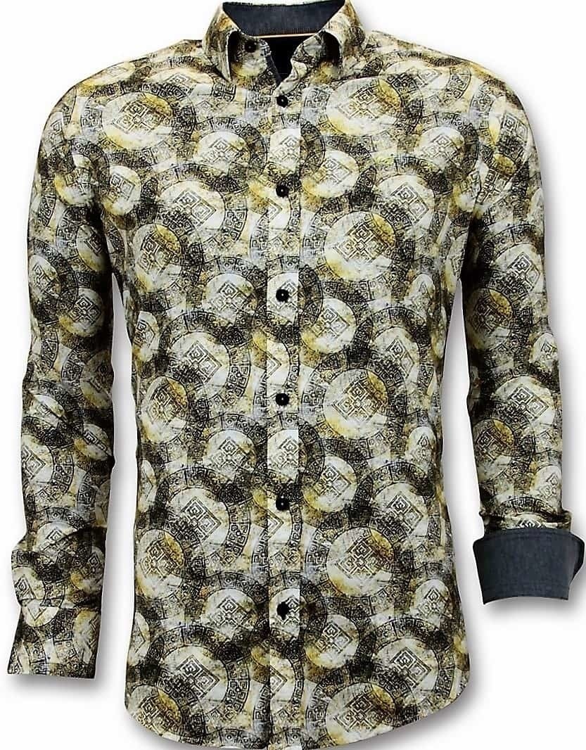 Män Shirts Med Digital Print - Slim FiT-Shirt Gul
