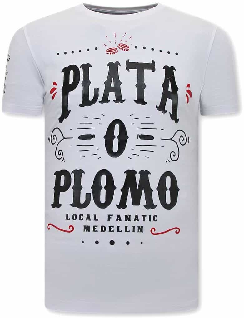 Narcos Plata O Plomo Herr T-Shirt - Vit
