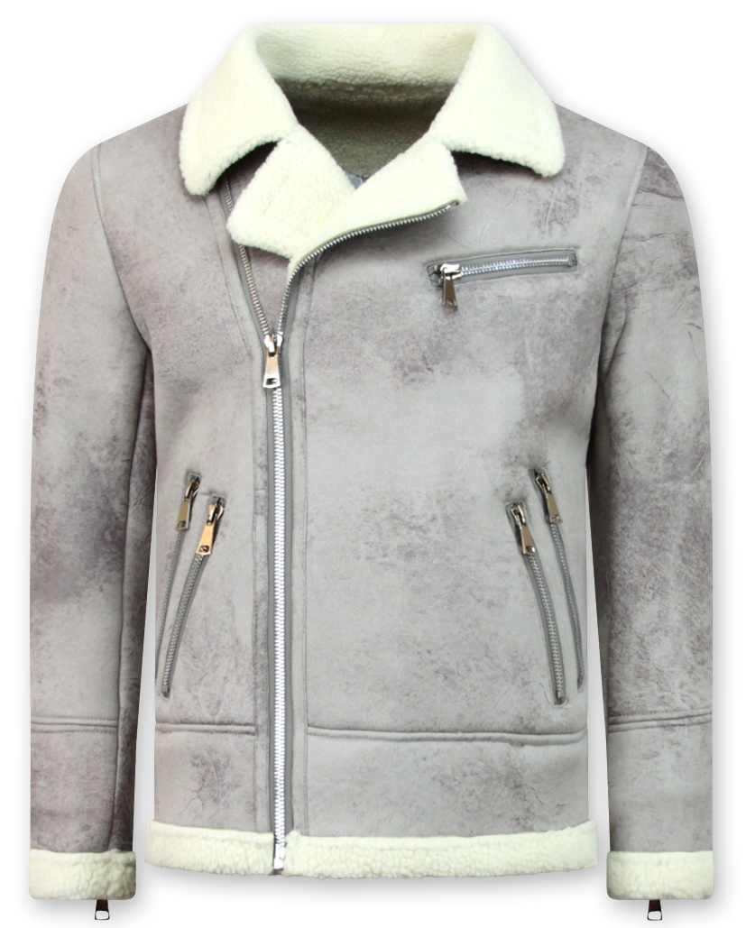 Shearling Jacket Herr - Fake Fur Jacka - Grå