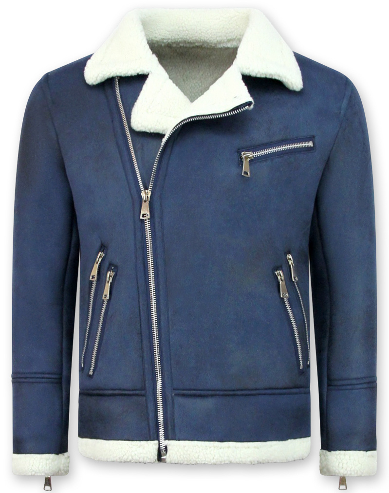 Shearling Jacka Herr - Fake Fur Jacka - Marinblå