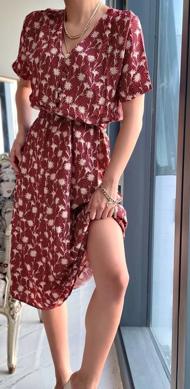 Royal Floral Print Dress - Röd
