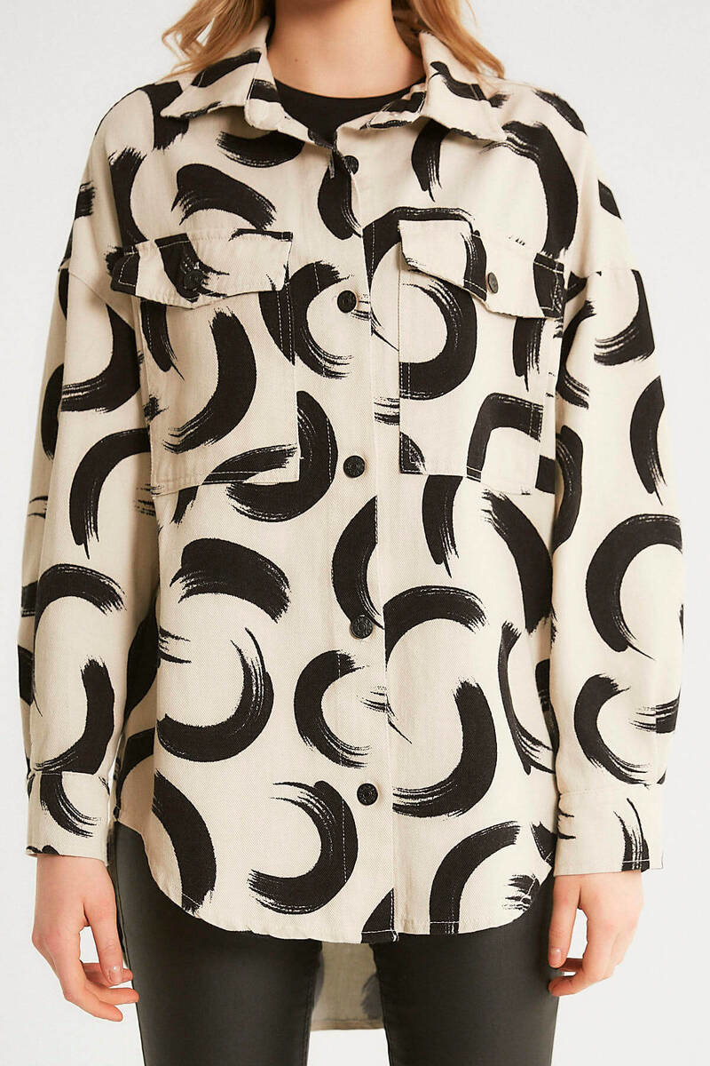 Damjacka Med Oversized Print - D - Beige