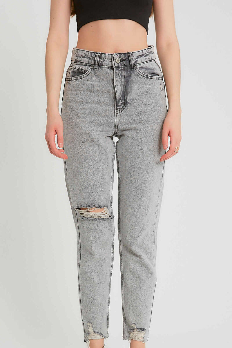 Rippade Jeans Hög Midja - D - Grå