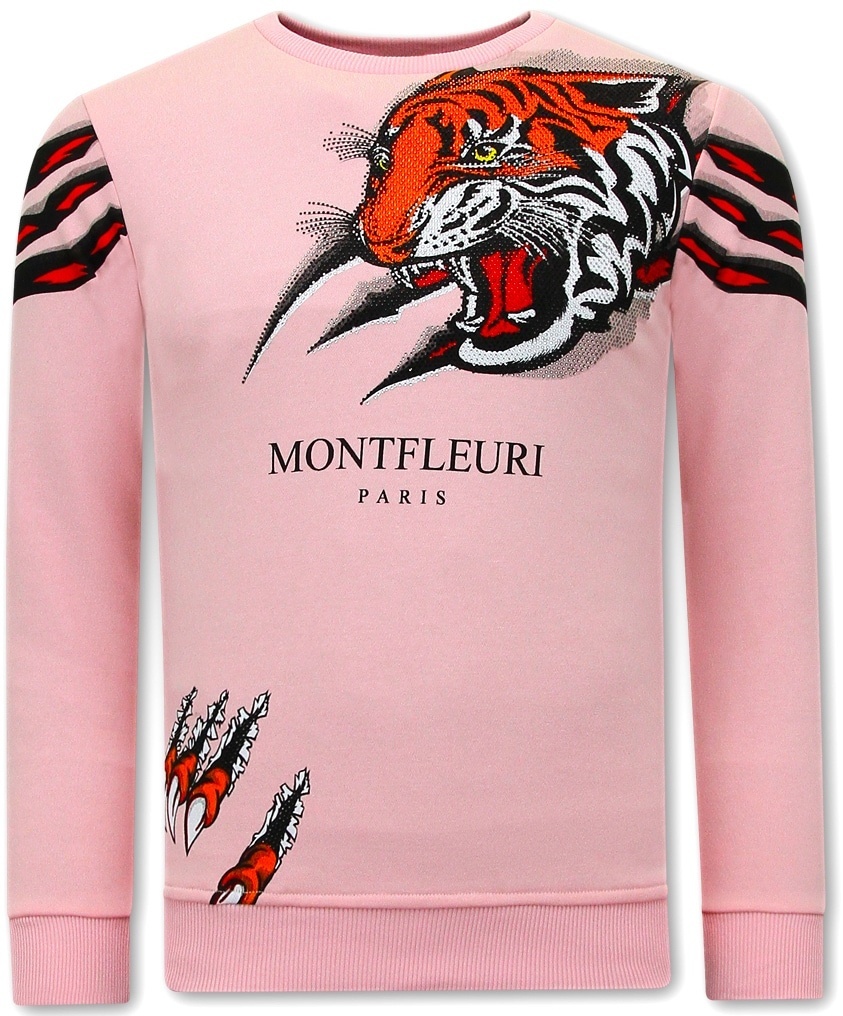 Tröja Med Tryck På RyggenTiger Head Rosa