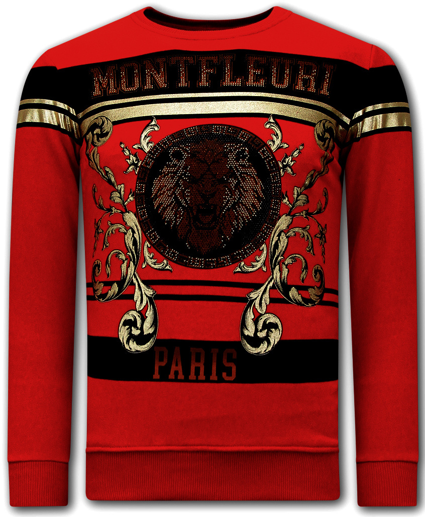 SweaT-Shirt For Men Leeuw Strass Röd