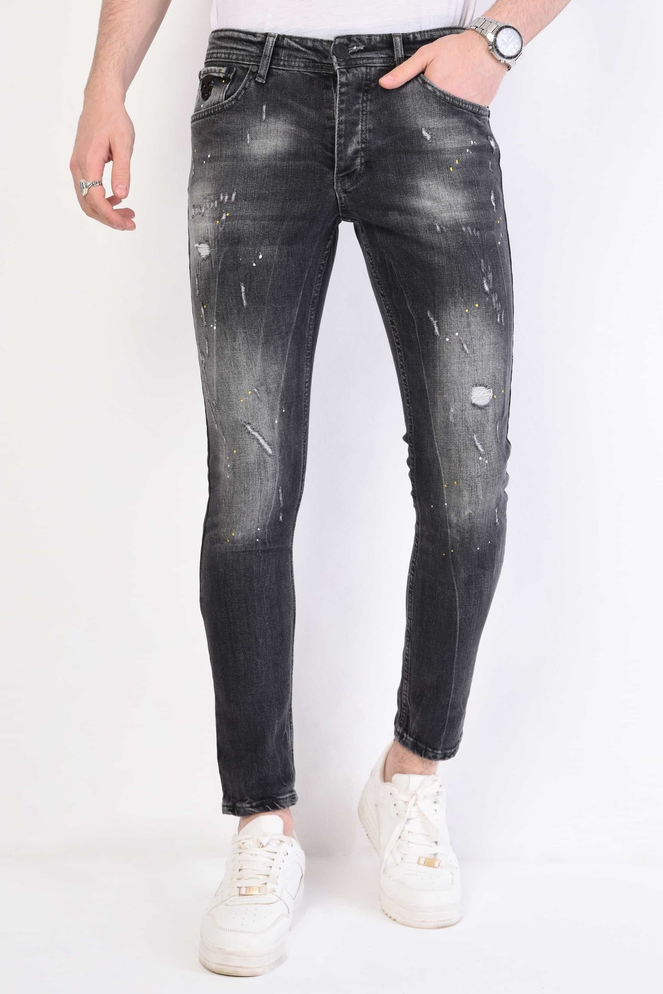 Slim Fit Herrbyxor Med Resår - Gra