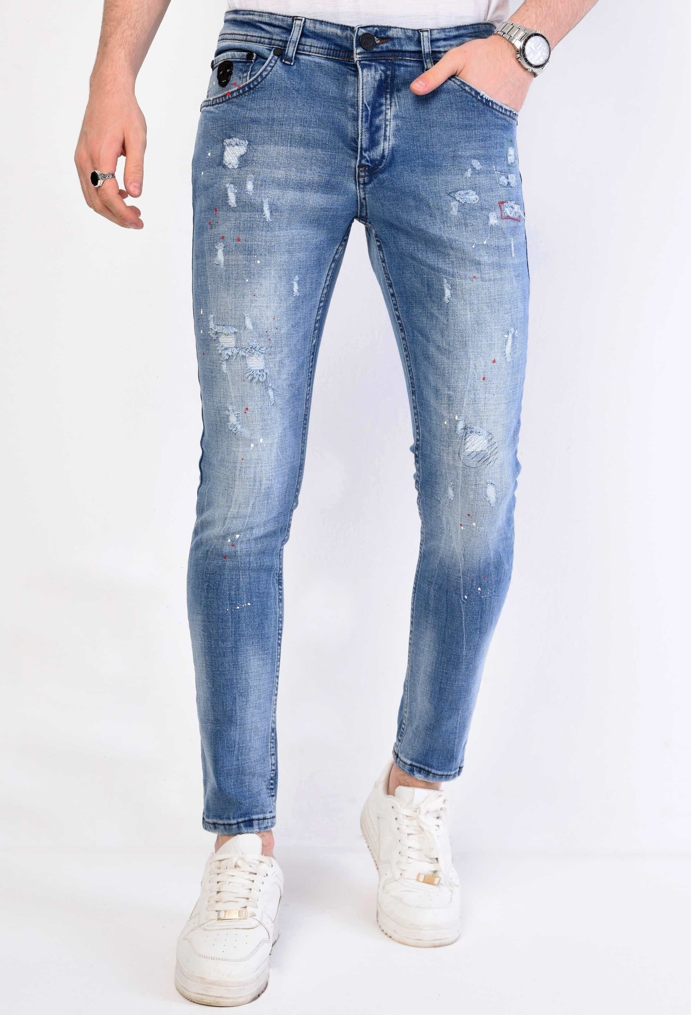Trasiga Jeans Kille Slim Fit - Bla