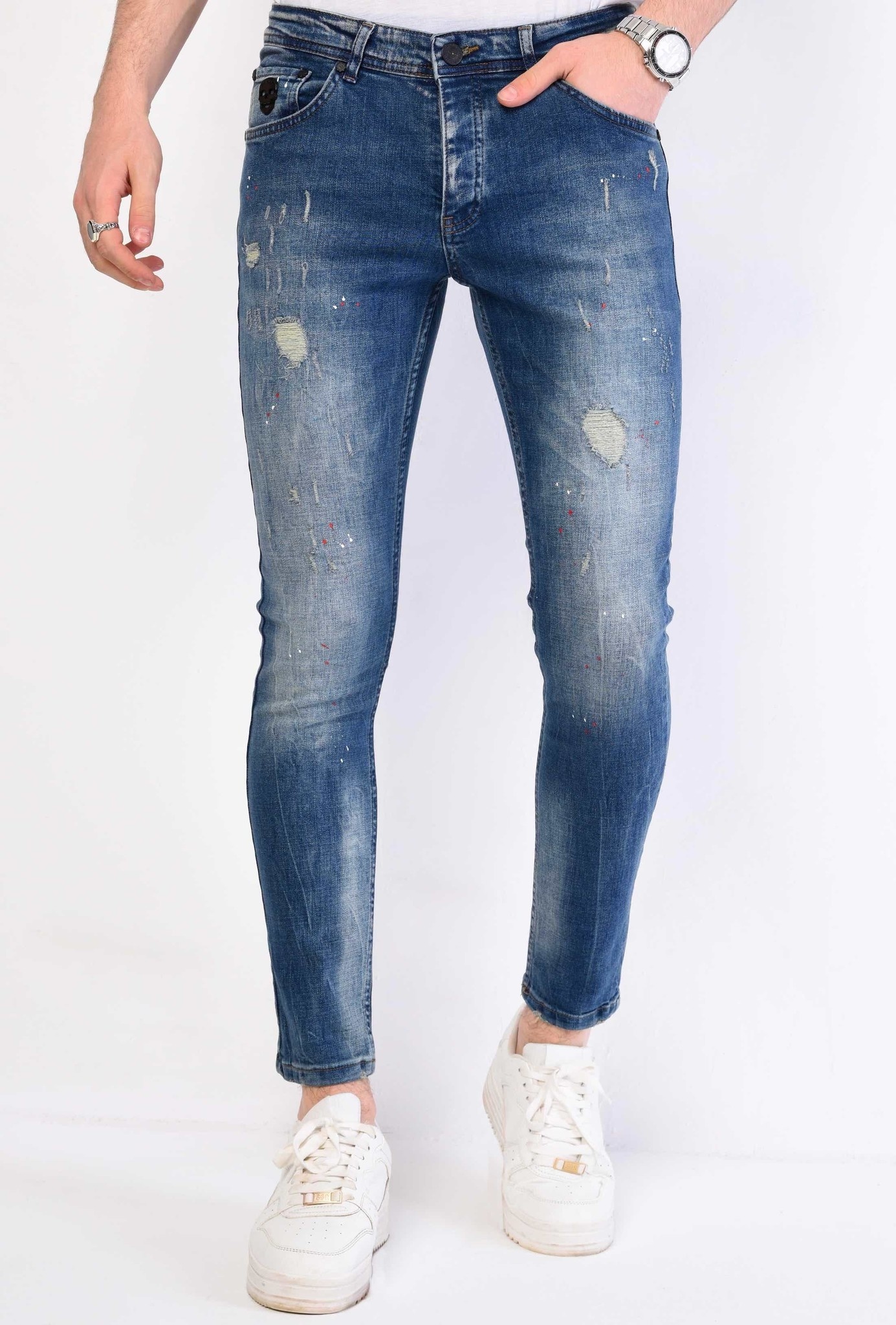 Jeans Met Gerafeld Effect Slim Fit - Bla