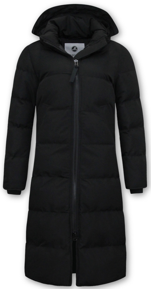Puffer Jackor Lång Dam Med Huva Svart