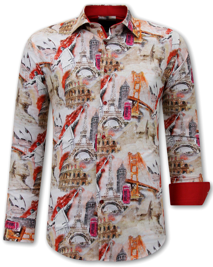 Konst Tryckt Skjorta Slim Fit Brun