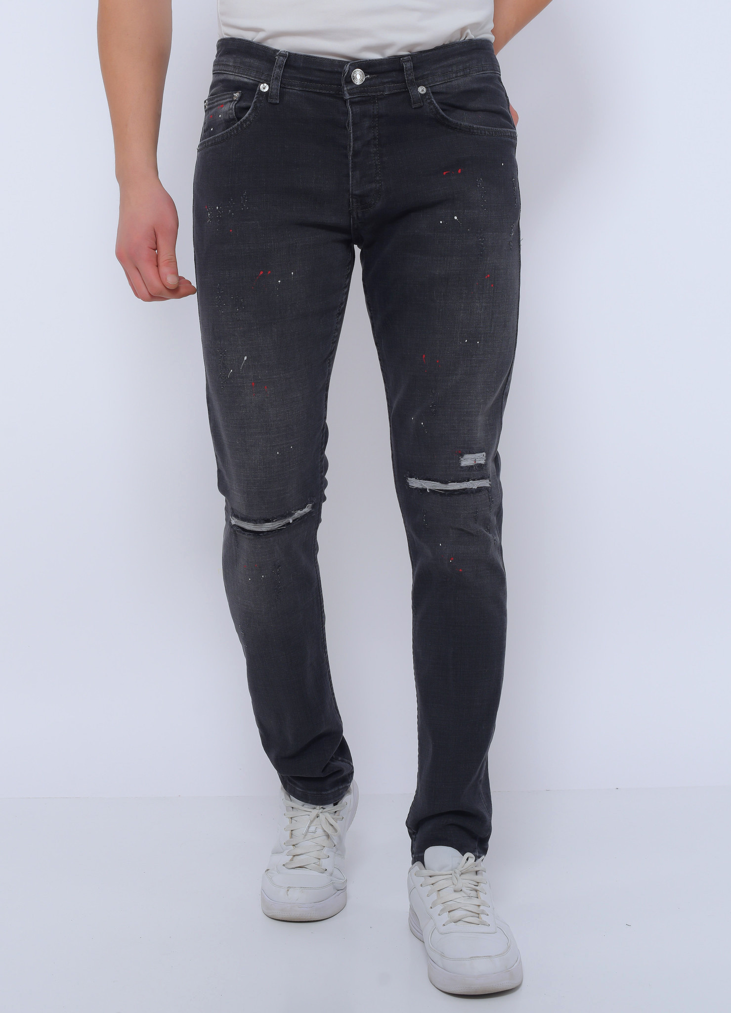 Ripped Svarta Jeans Herr Slim Fit - DC-