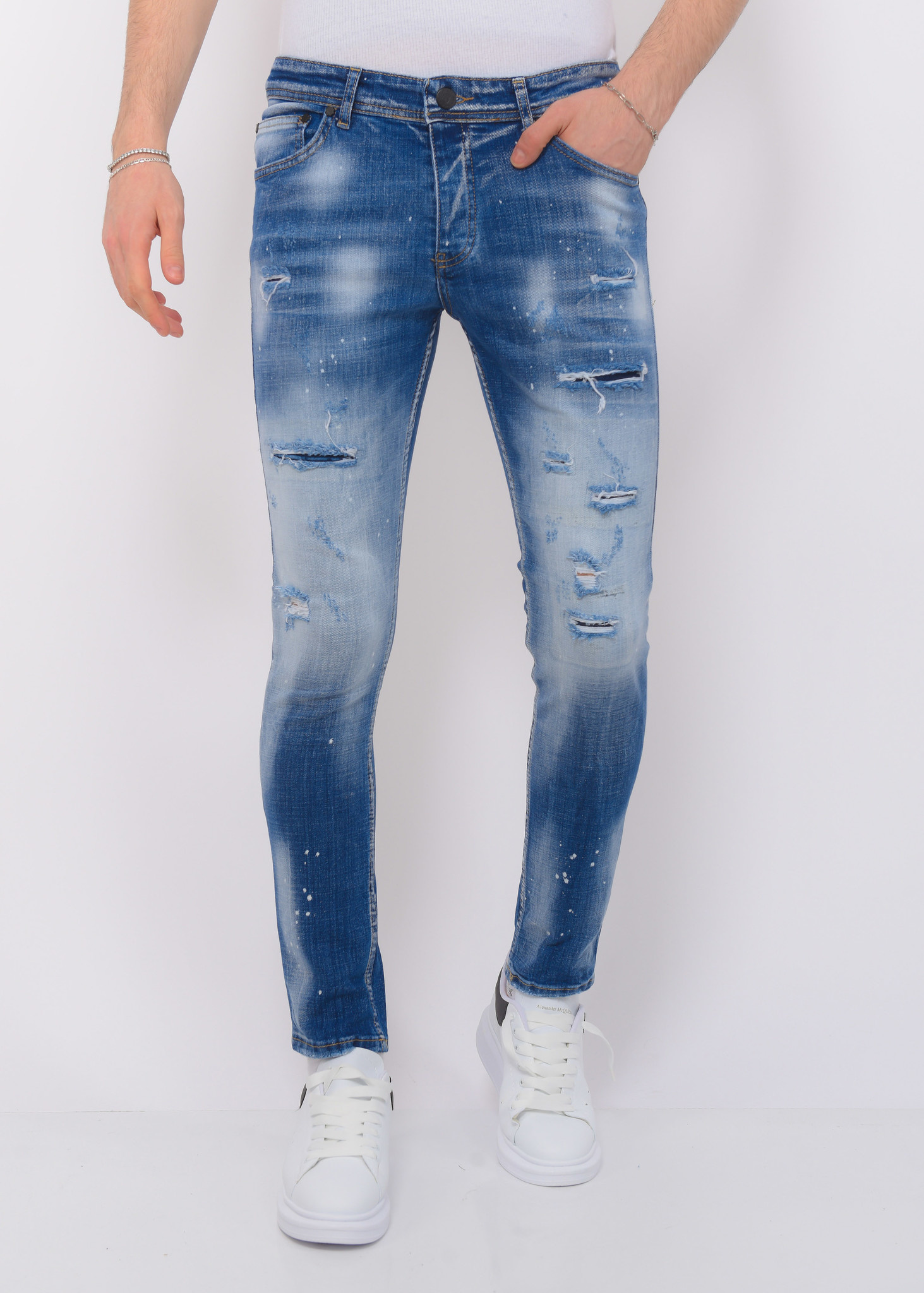 Ripped Stonewashed Jeans Herr Slim Fit - Bla
