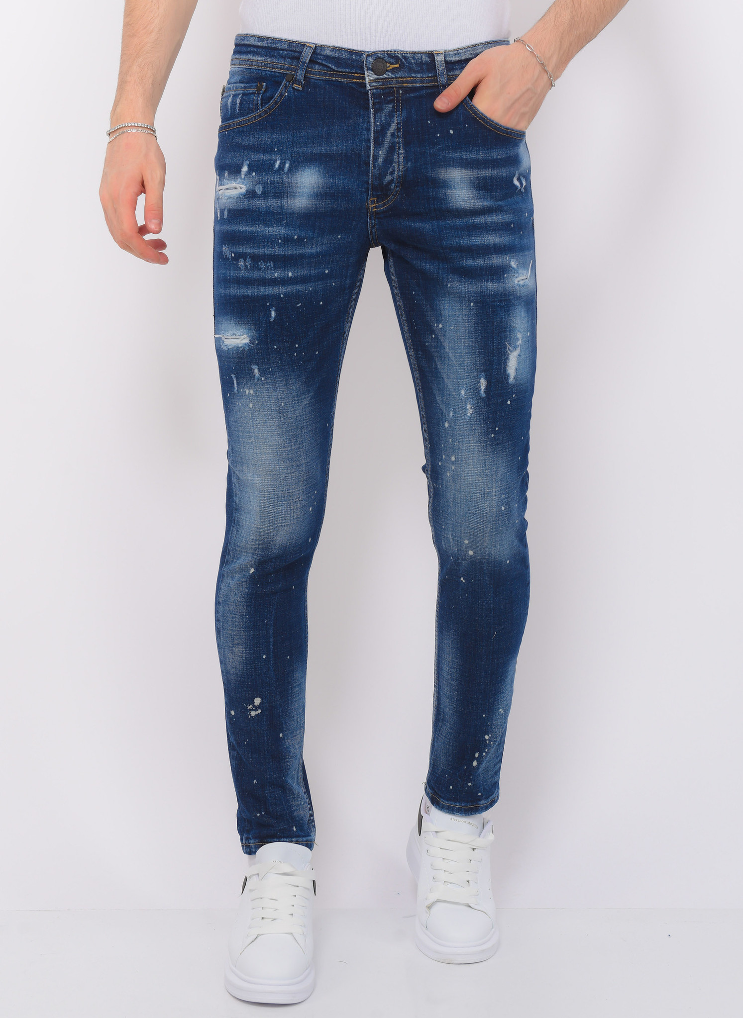 Herr Paint Splatter Stonewashed Jeans Slim Fit - Bla