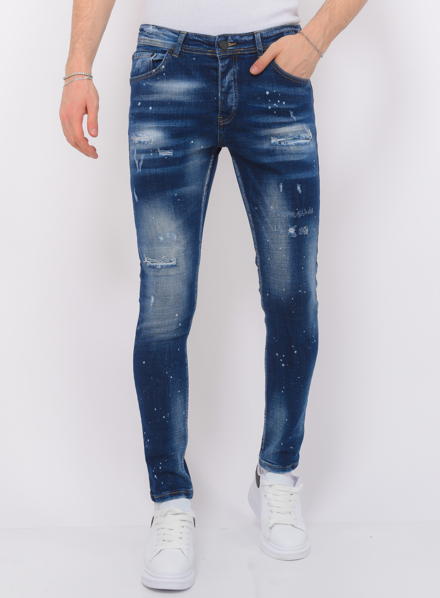 Er Jeans With Paint Splatter Herr Slim Fit - Bla