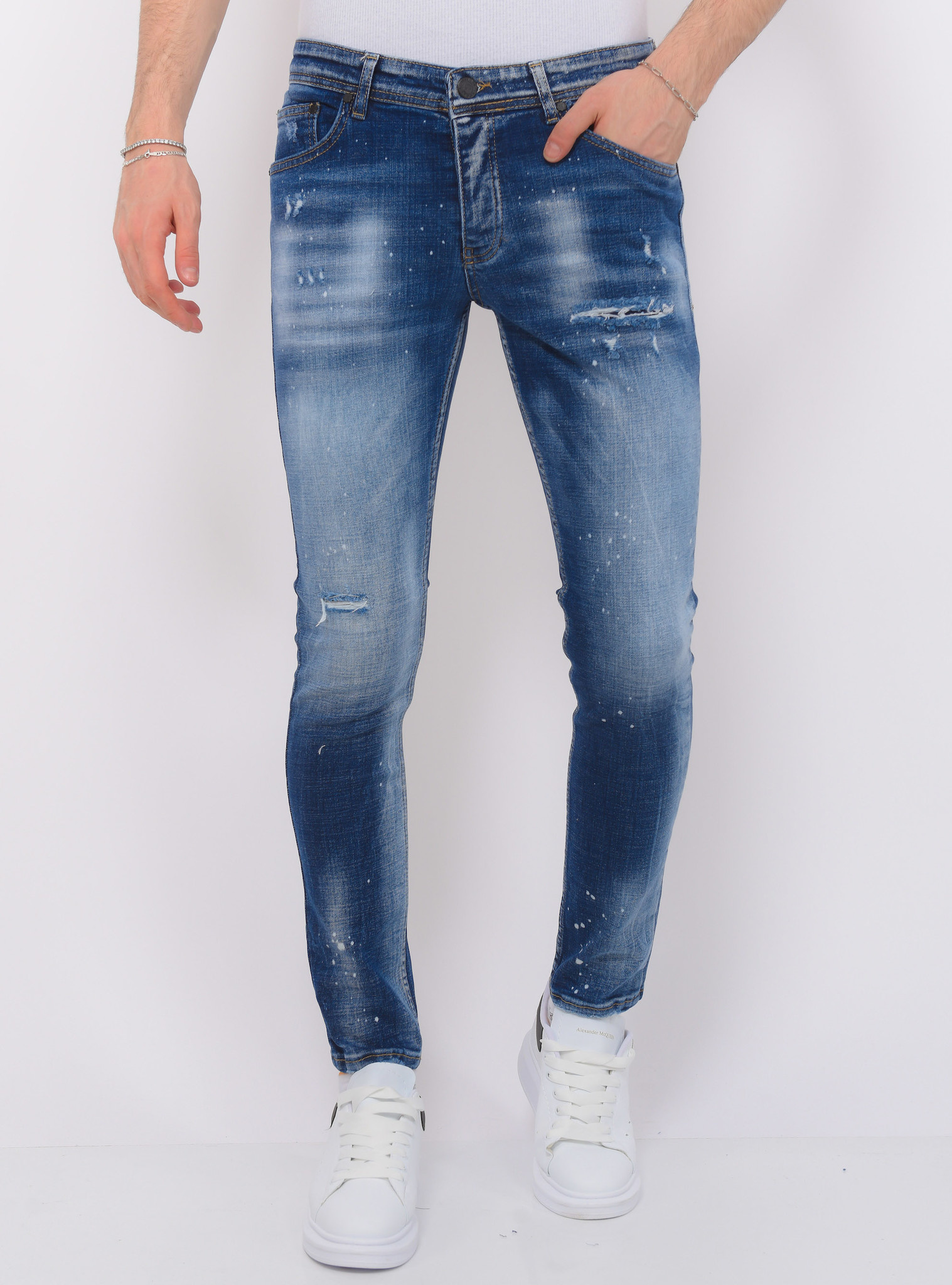Paint Splash Ripped Jeans Herr Slim Fit - Bla