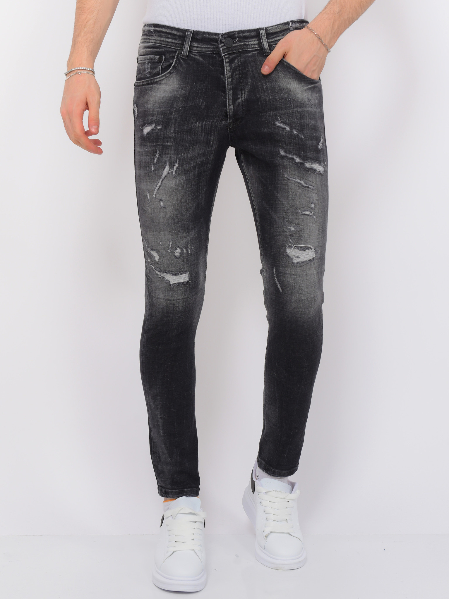 Destroyed Jeans With Paint Splatter Herr Slim Fit - Svart