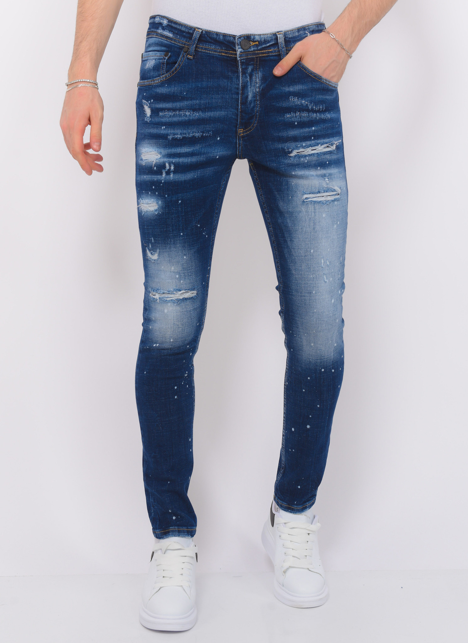 Stretch Denim With Paint Splash Herr Slim Fit -- Bla