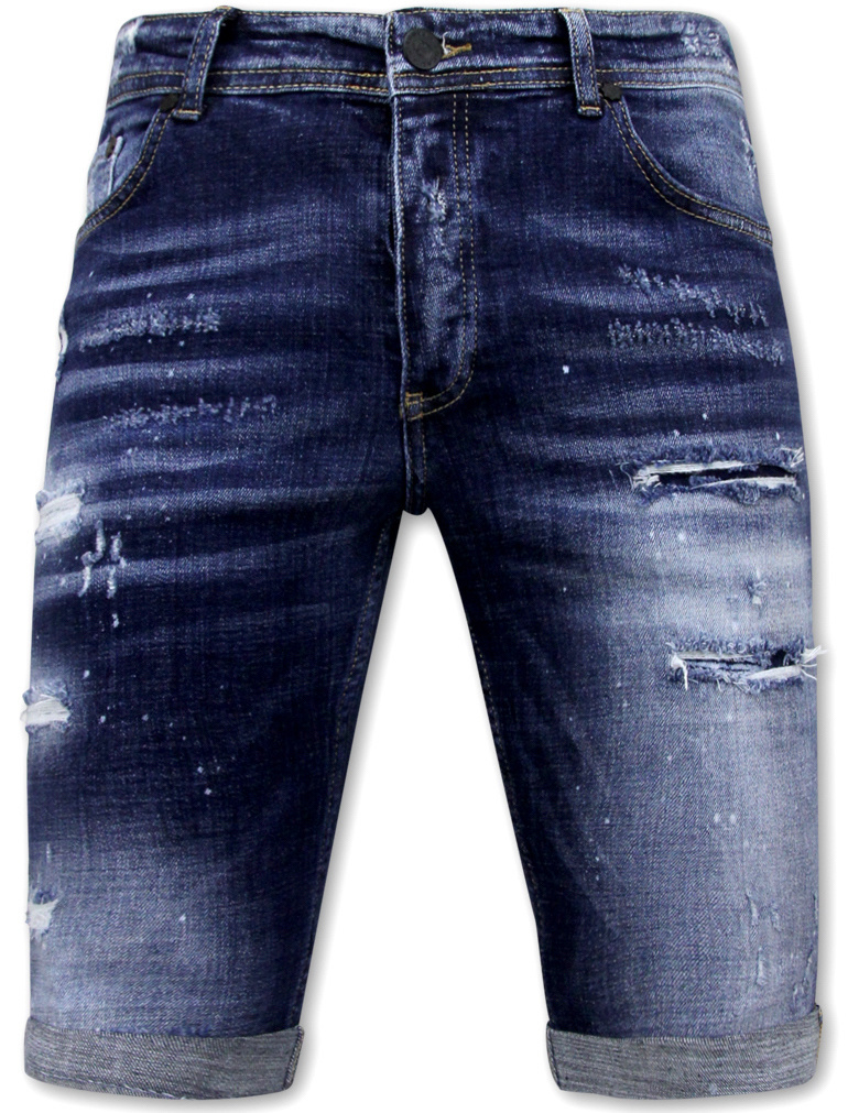 Stretch Short Med Paint Splash Herr Slim Fit -- Blå