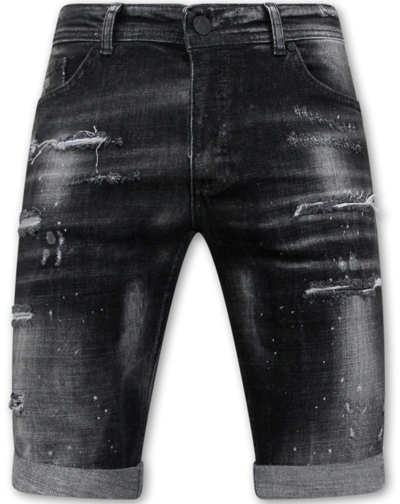 Paint Splatter Destroy Shorts Stonewash Herr Slim Fit -- Svart