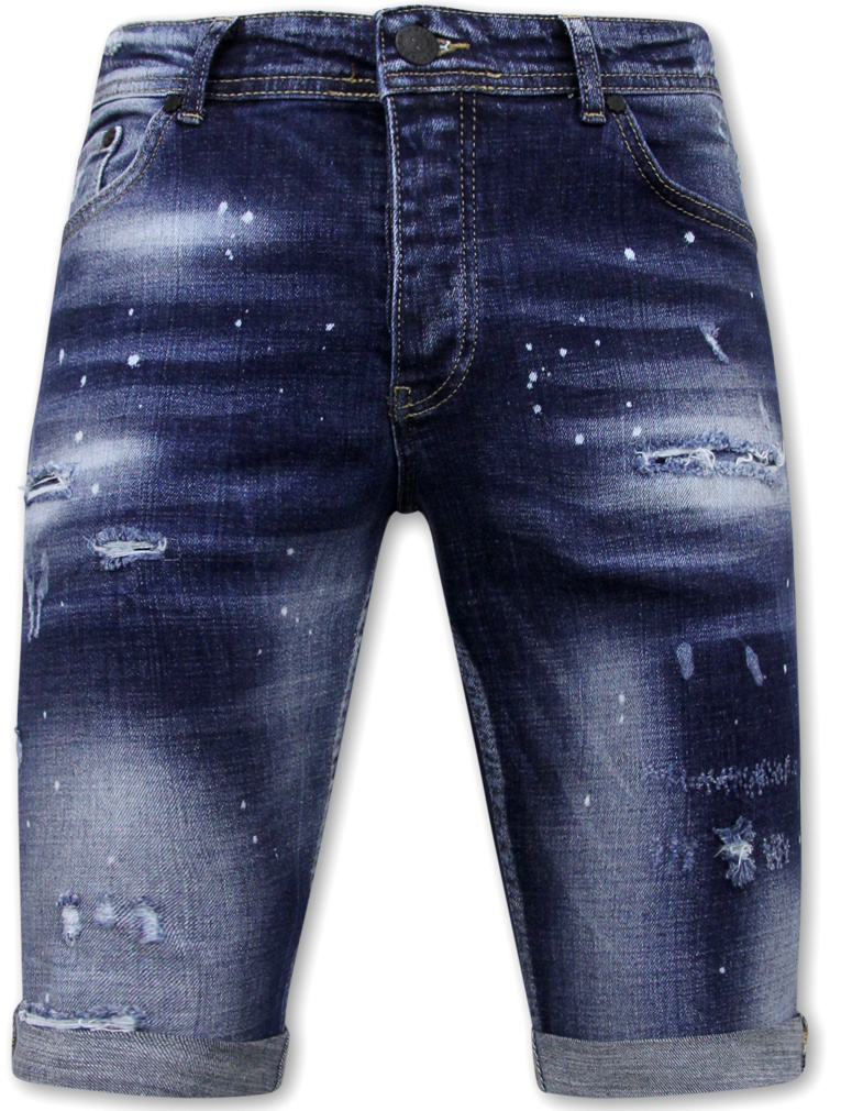 Ershorts Med Paint Splatter Herr Slim Fit -- Blå