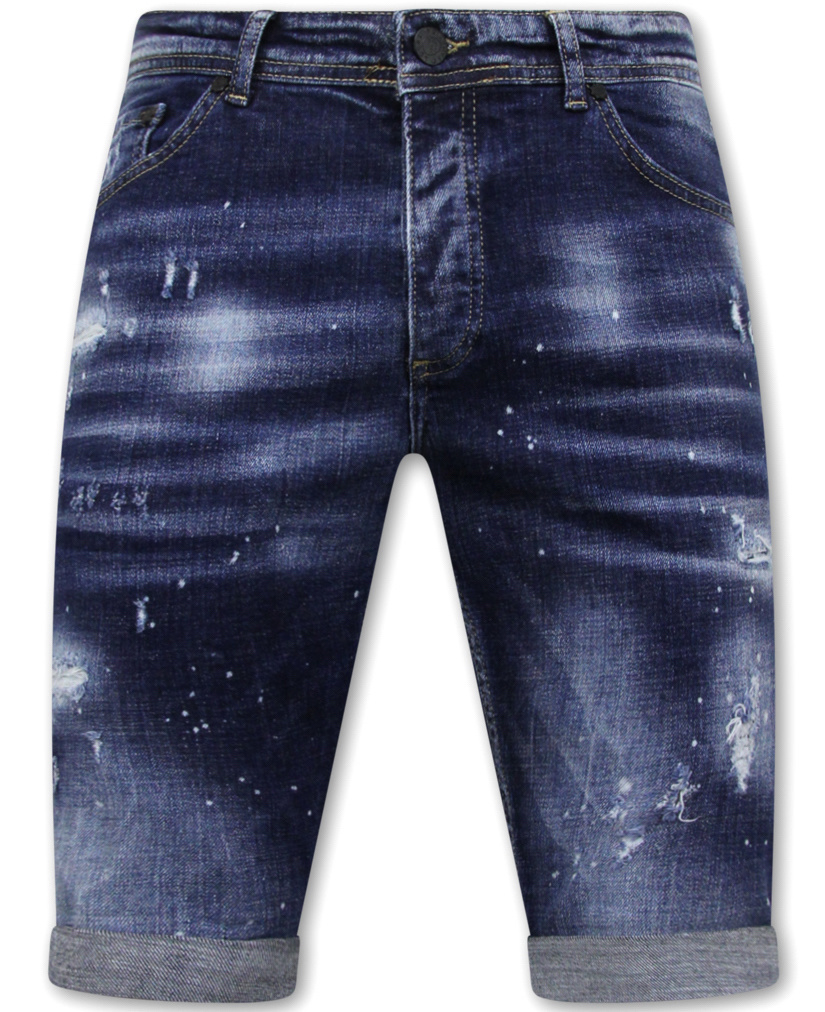 Män Paint Splatter Stonewashed Short - Slim Fit -- Blå