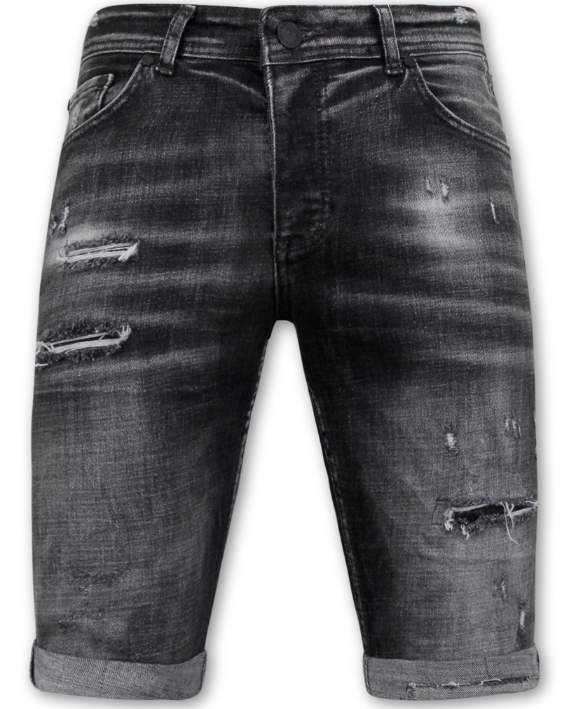 Stonewashed Ripped Men's Short - Slim Fit -- Svart