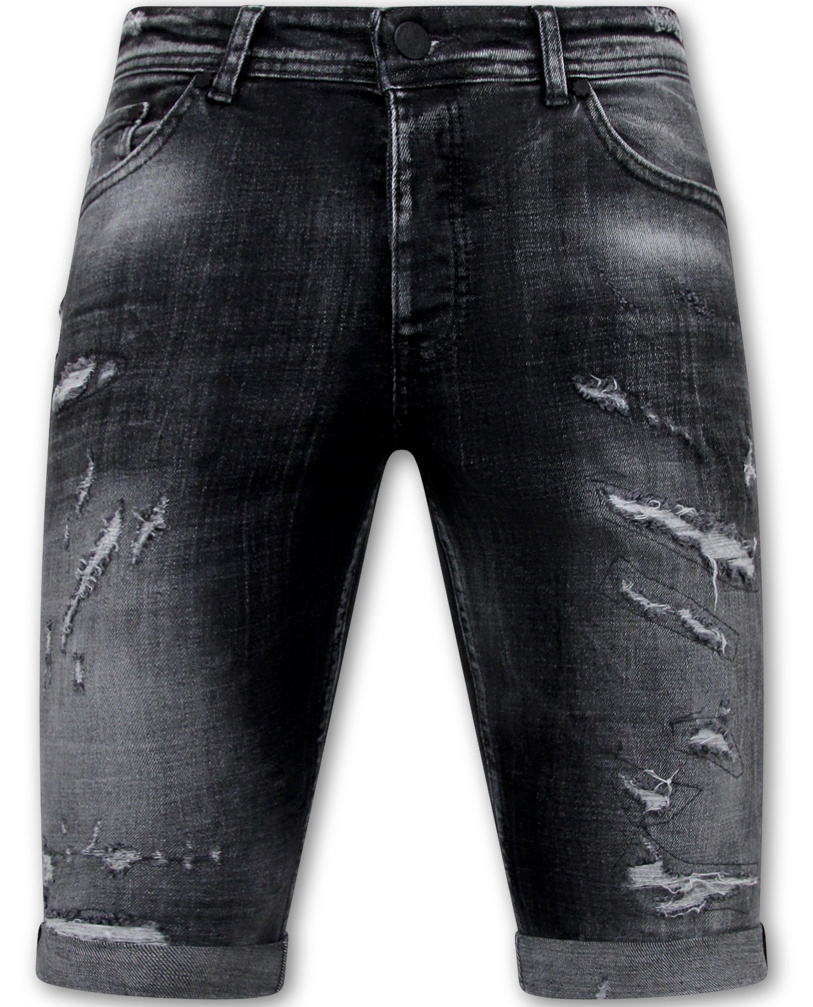 Destroyed Shorts Med Paint Splatter Herr Slim Fit -- Svart