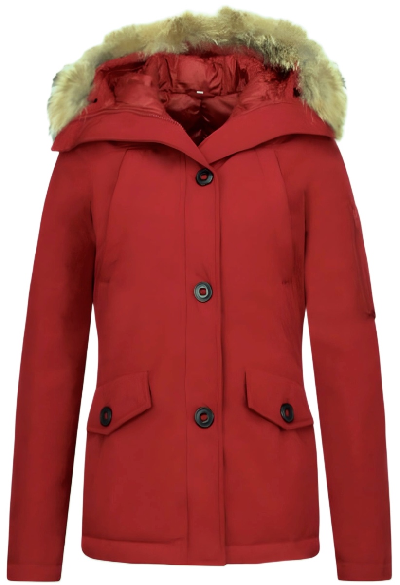 Kvinnors Vinterjacka Kanada Kort - Parka Sidfickor - R - Röd - Storlek S
