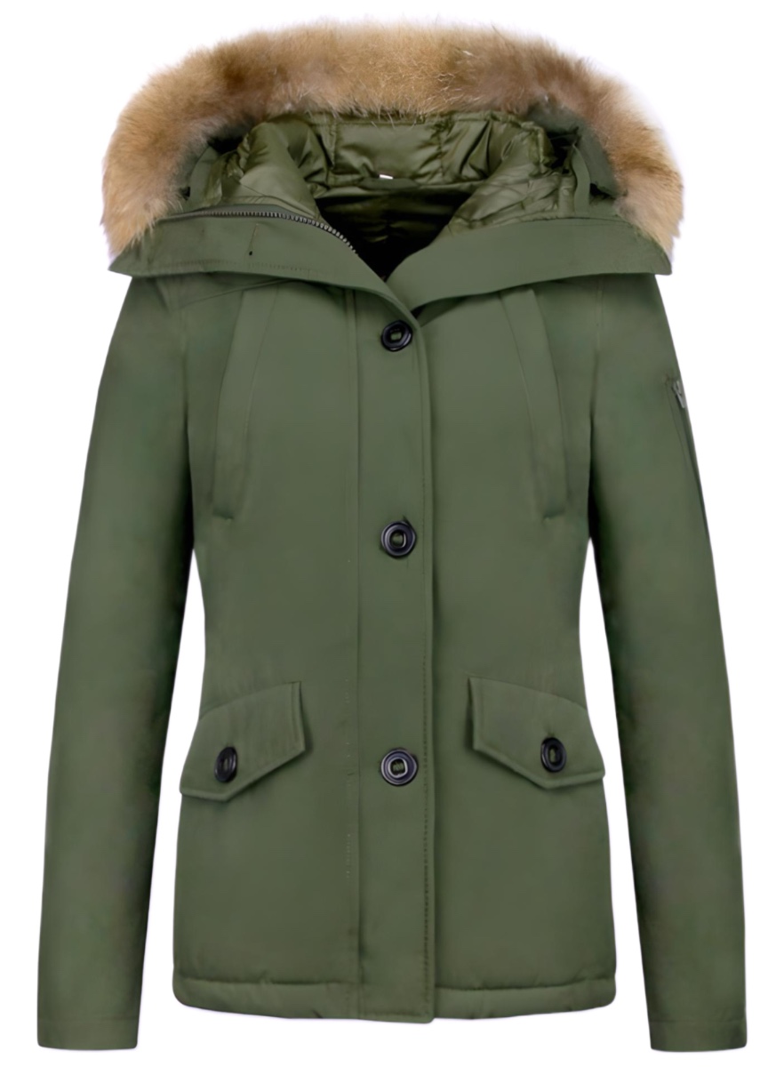 Vinterjacka Kanada Kort - Kvinnors Parka Sidfickor - G - Grun - Storlek S
