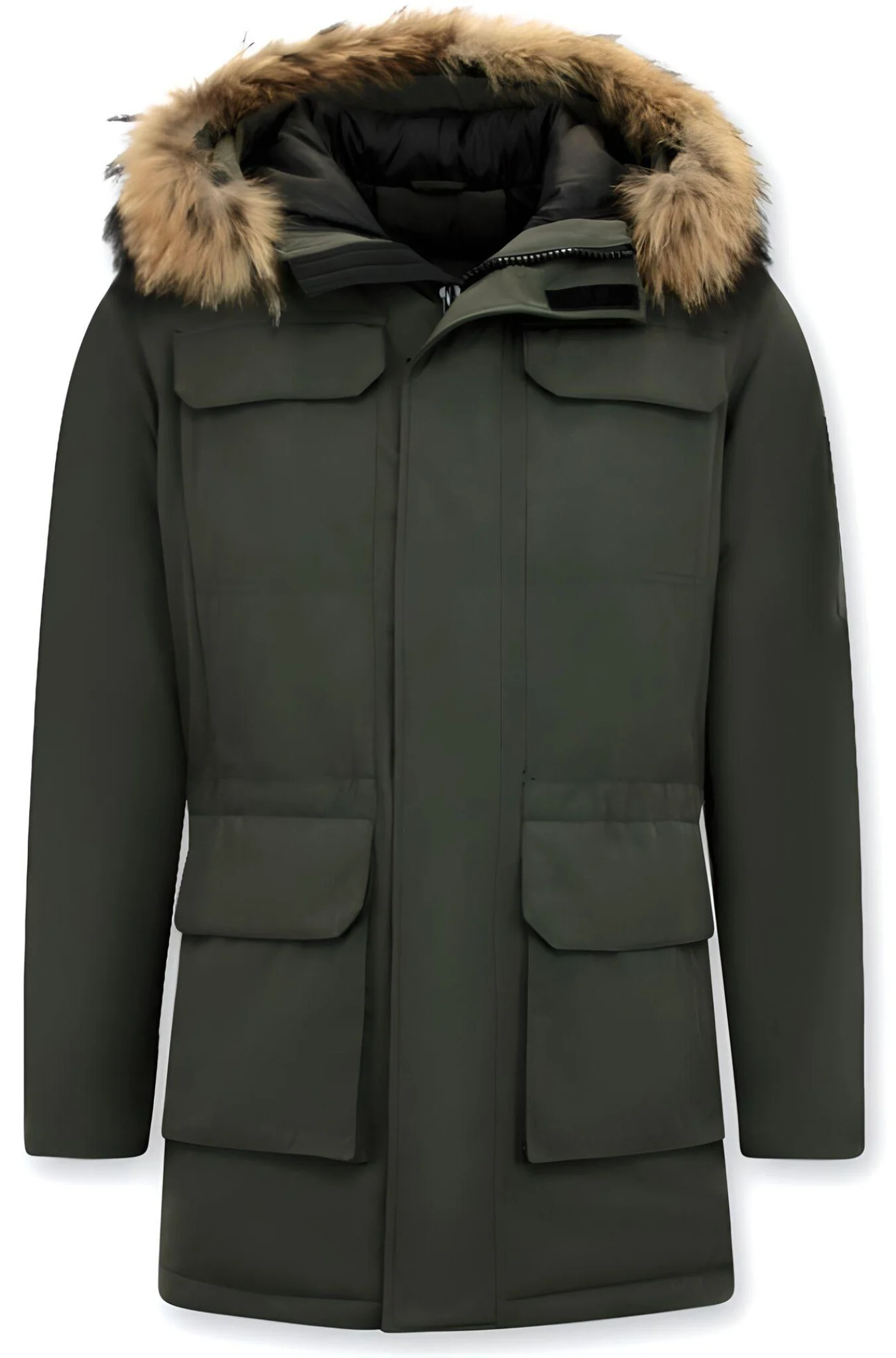 Män Vinter Parka - Large Real Fur Collar - Grön