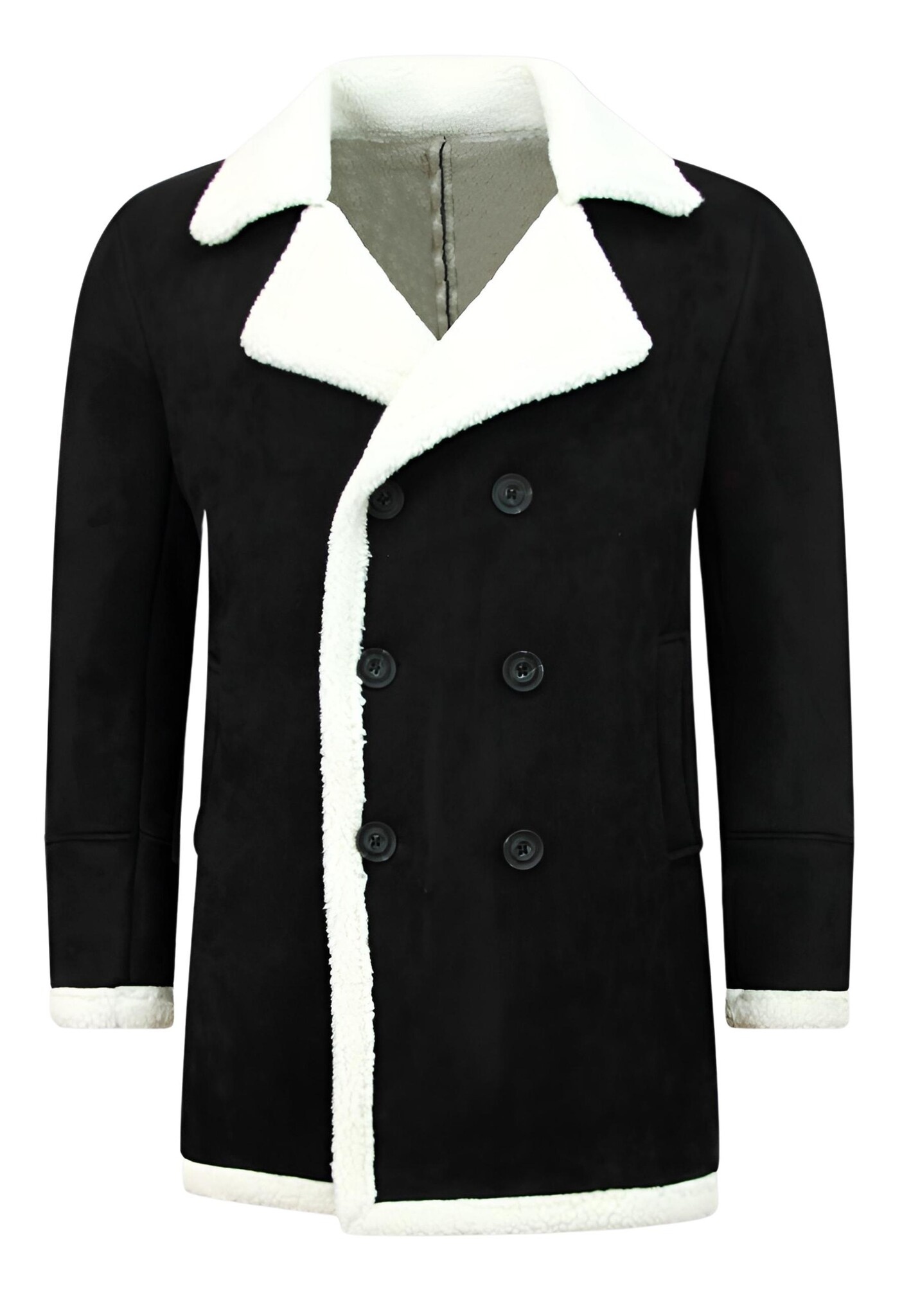 Suede Shearling Jacket - Lammy Coat Herr - Svart