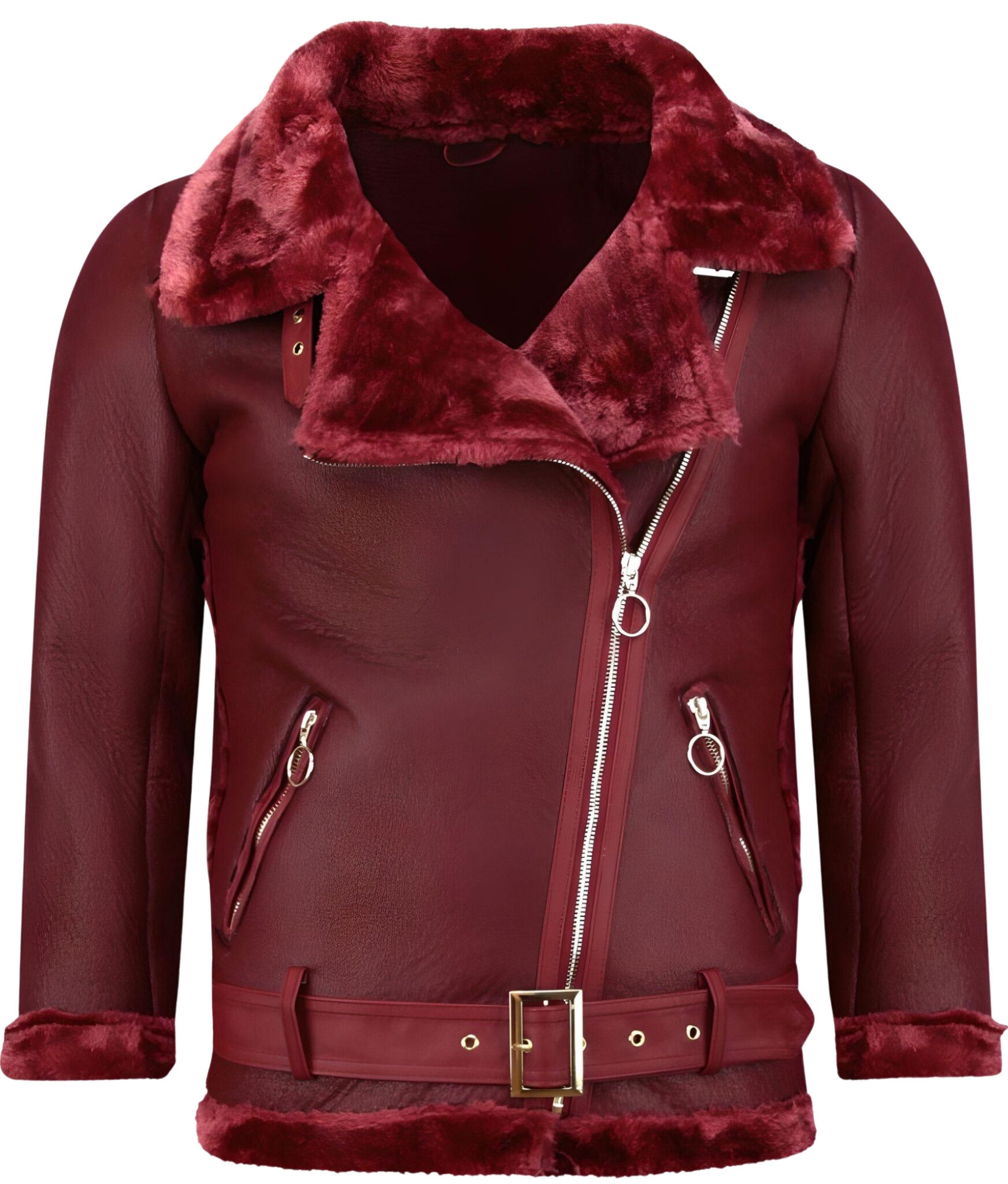 Shearling Jacka Dam - Jacka Med Fuskpälskrage - Bordeaux
