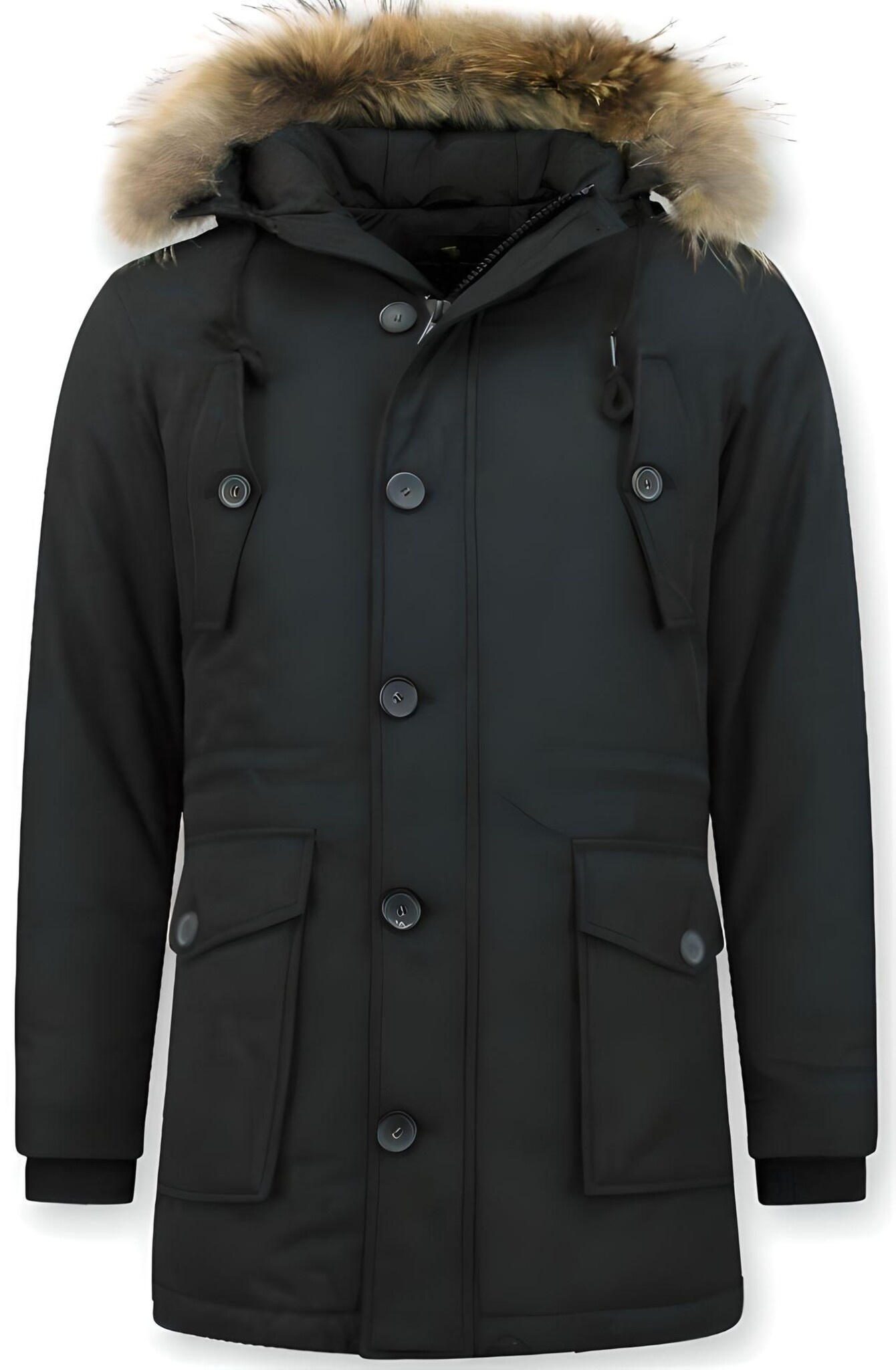 Parkas Vinterjackor Herr - Vinterkappa Med Päls - Svart