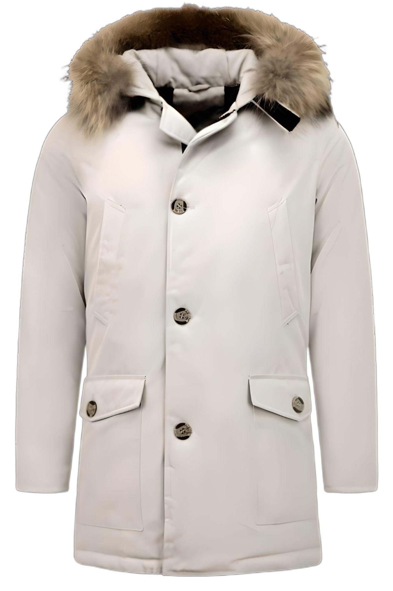 Parkas Vinterjackor Herr Med Äkta Pälskrage - Beige