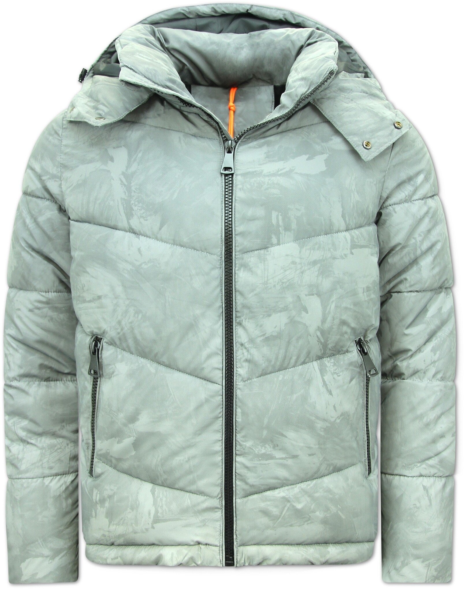 Reflector Grey Puffer Jacket Med Huva För Män