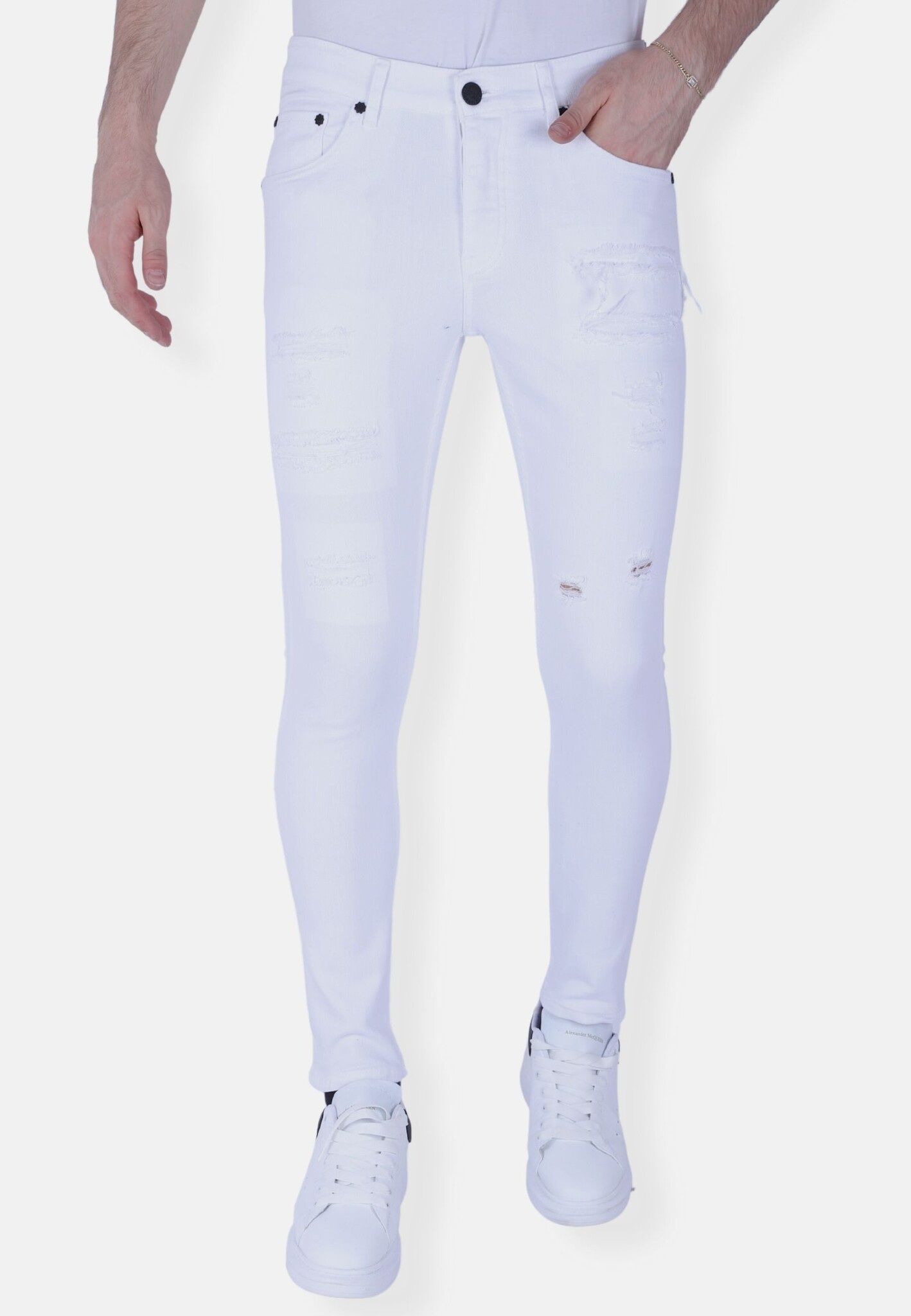 Vita Slim Fit Herrjeans Med Revor - Vit