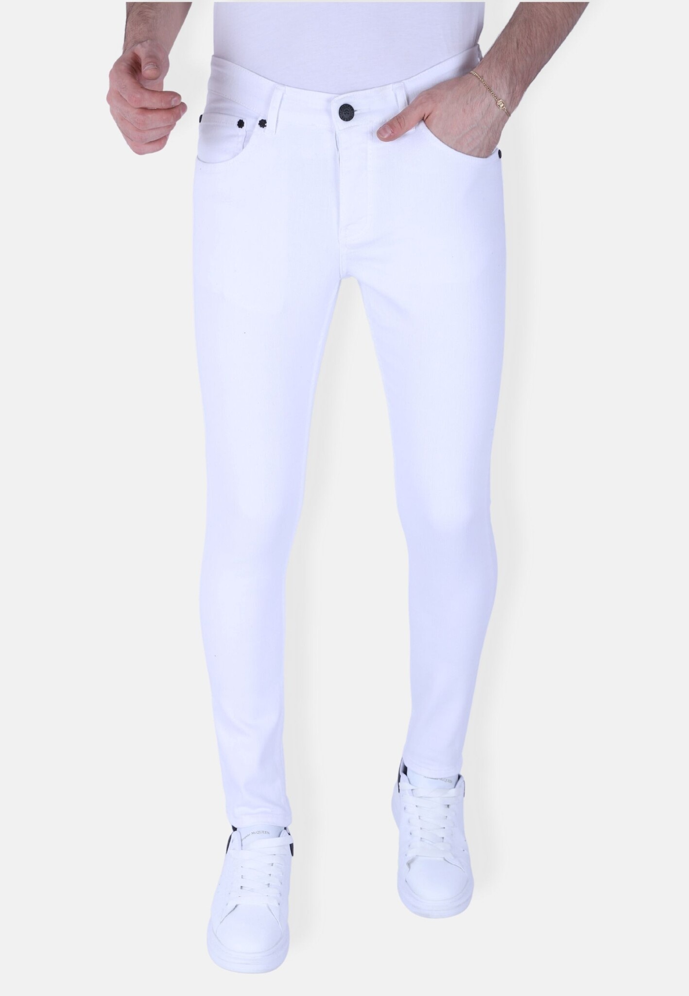 A Vita Herrjeans Slim Fit Stretch - Vit