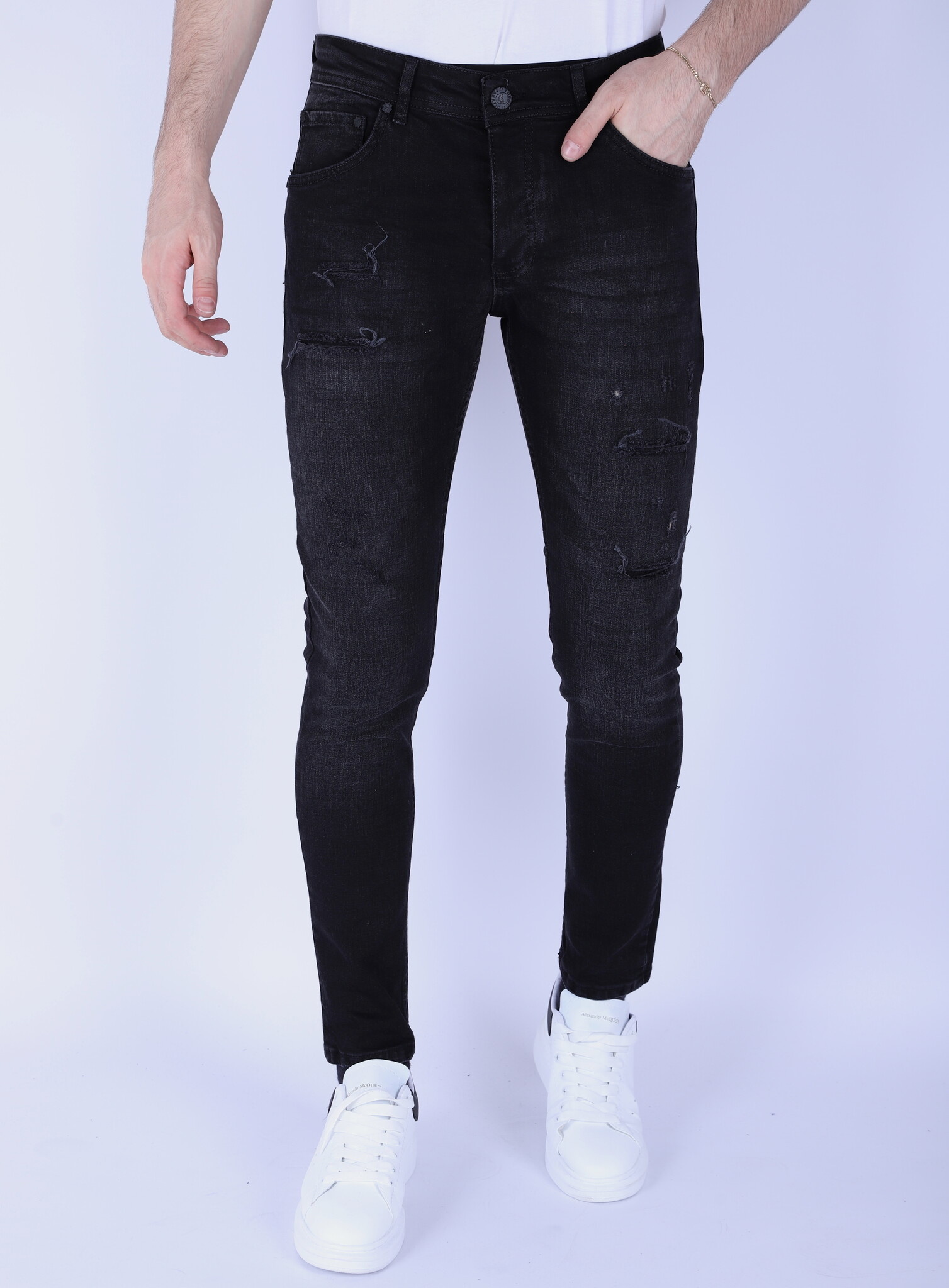 Slim-Fit HHrrjeans Med Stretch Med Hål - XXA - Svart