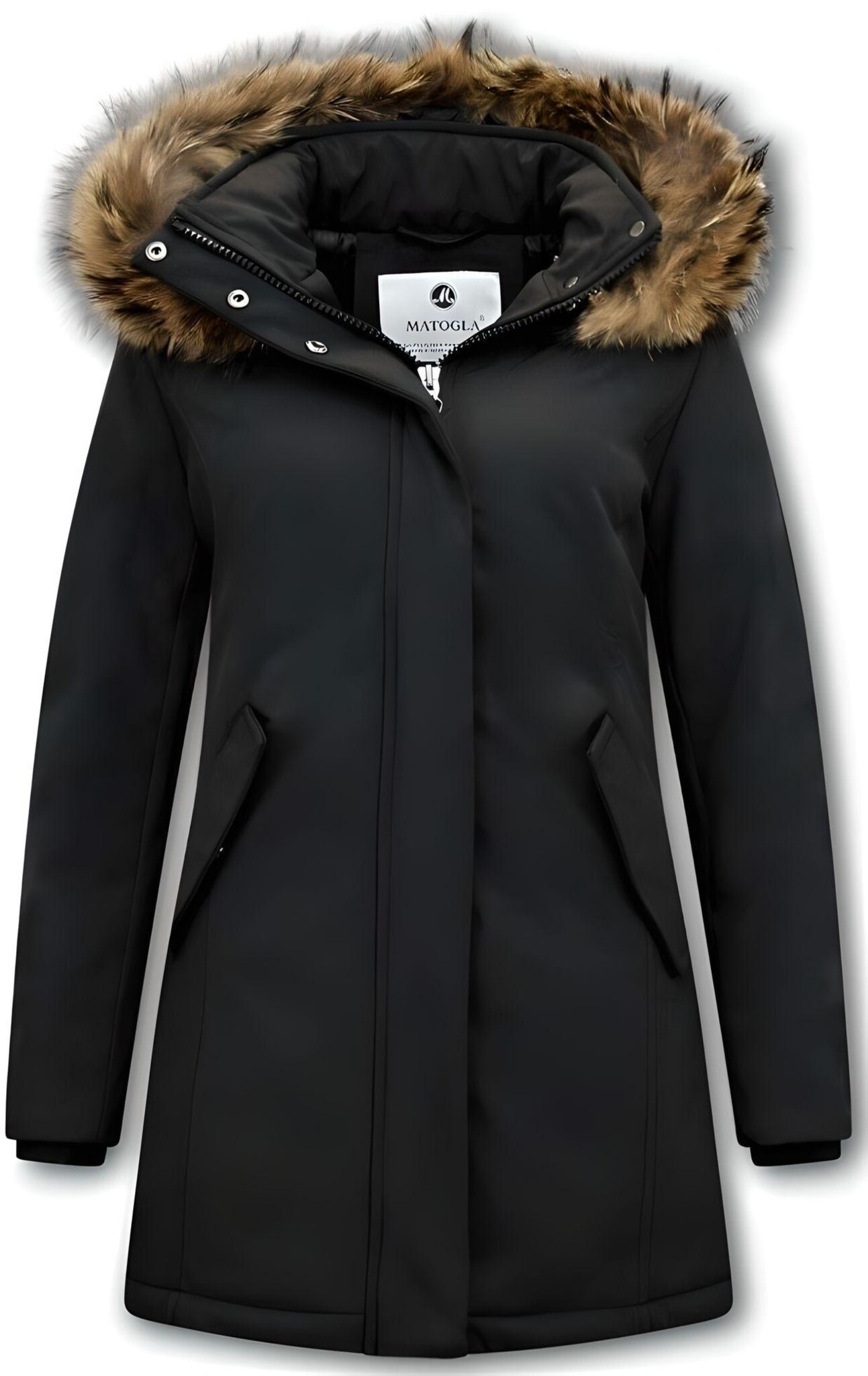 Parka Damer - Äkta Pälskrage - Slim Fit - Svart